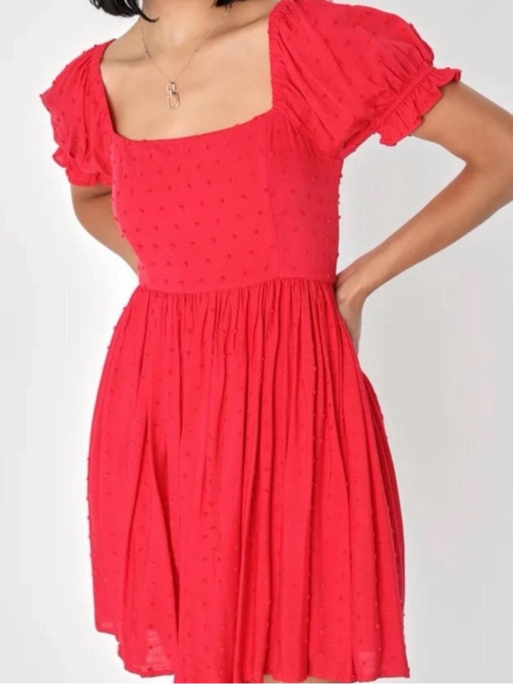 Lulu's Red Puff-Sleeve Square-Neck Mini Dress